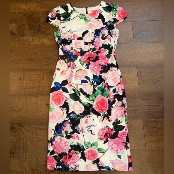 Betsey Johnson Dresses & Skirts - Betsey Johnson Floral Midi Sheath Dress Coquette Cap Sleeve EUC Women’s 2